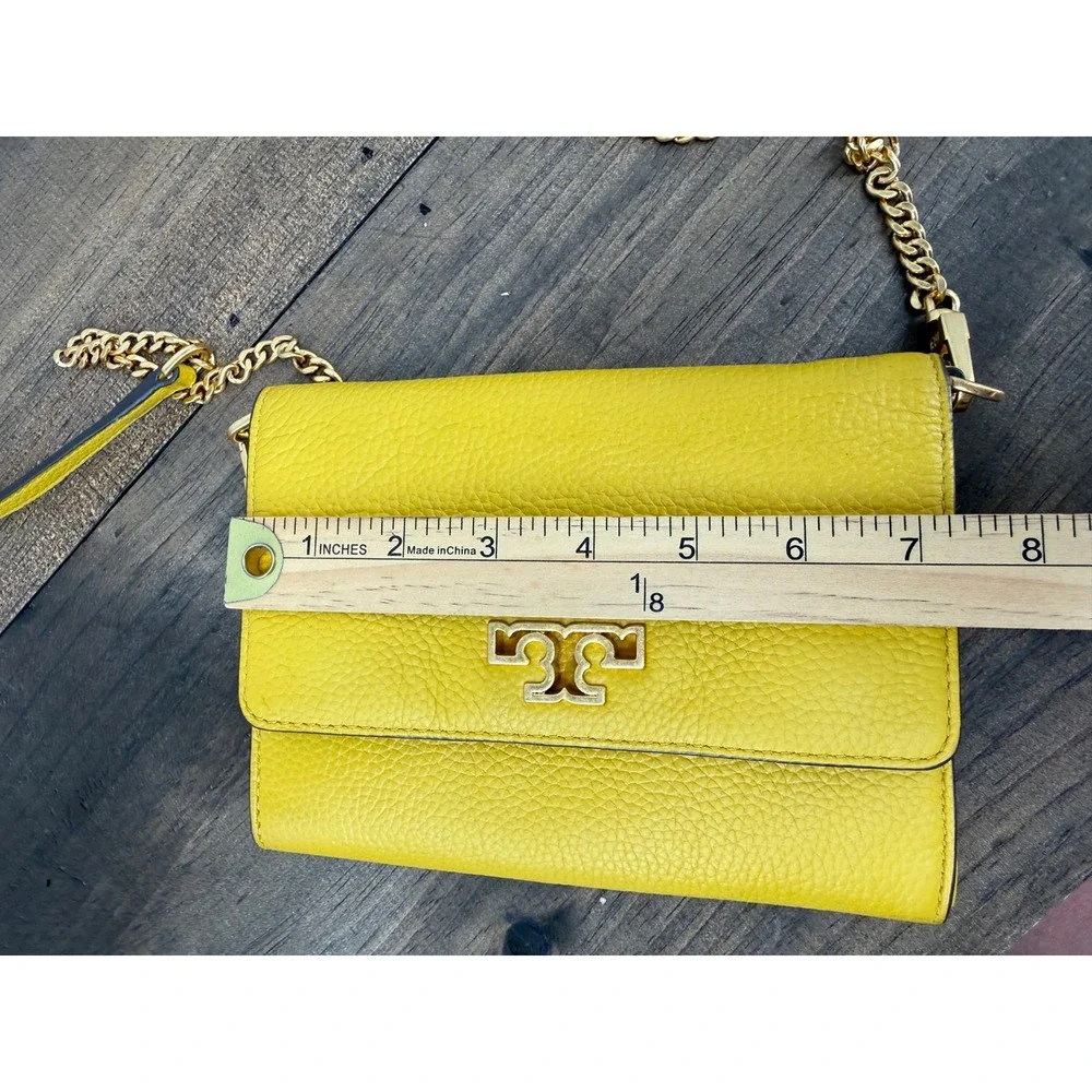 Tory Burch Britten Wallet on Chain Yellow Pebbled Leather Crossbody Bag Gold